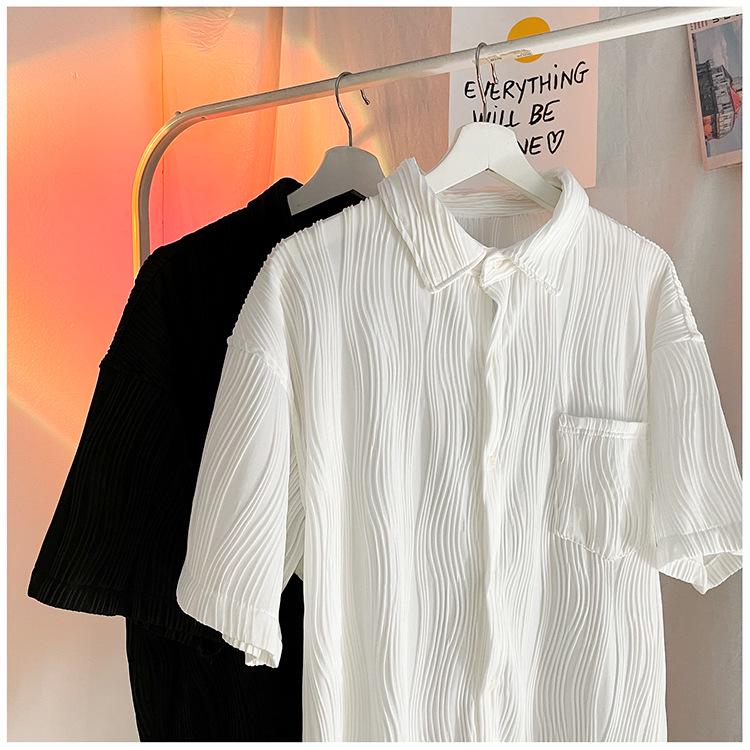 Men's Short-Sleeve Korean Harajuku Casual Ice Silk Shirt