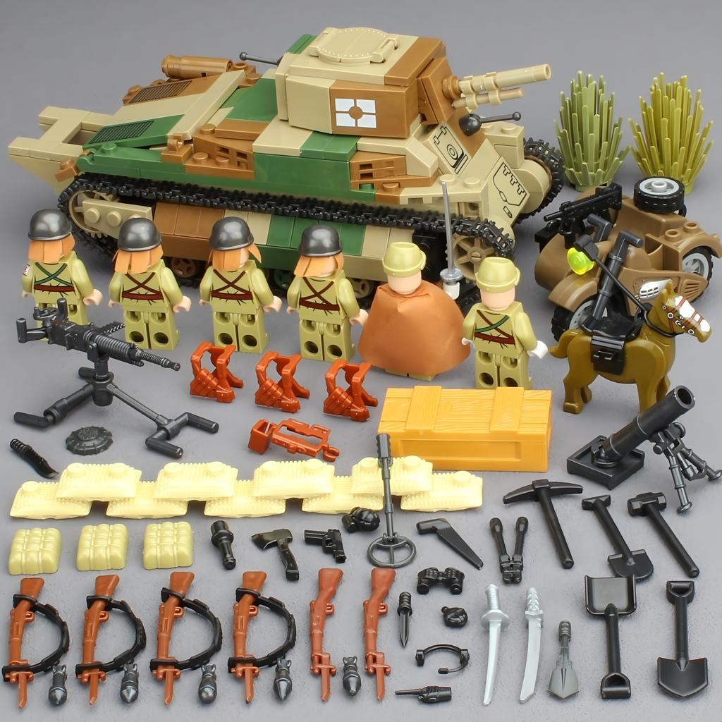 Military Weapon Building Blocks WWII Japanese Army Soldier Heavy Armored Vehicle Tank Camion Guns Cannon Bricks Doll Model Toys