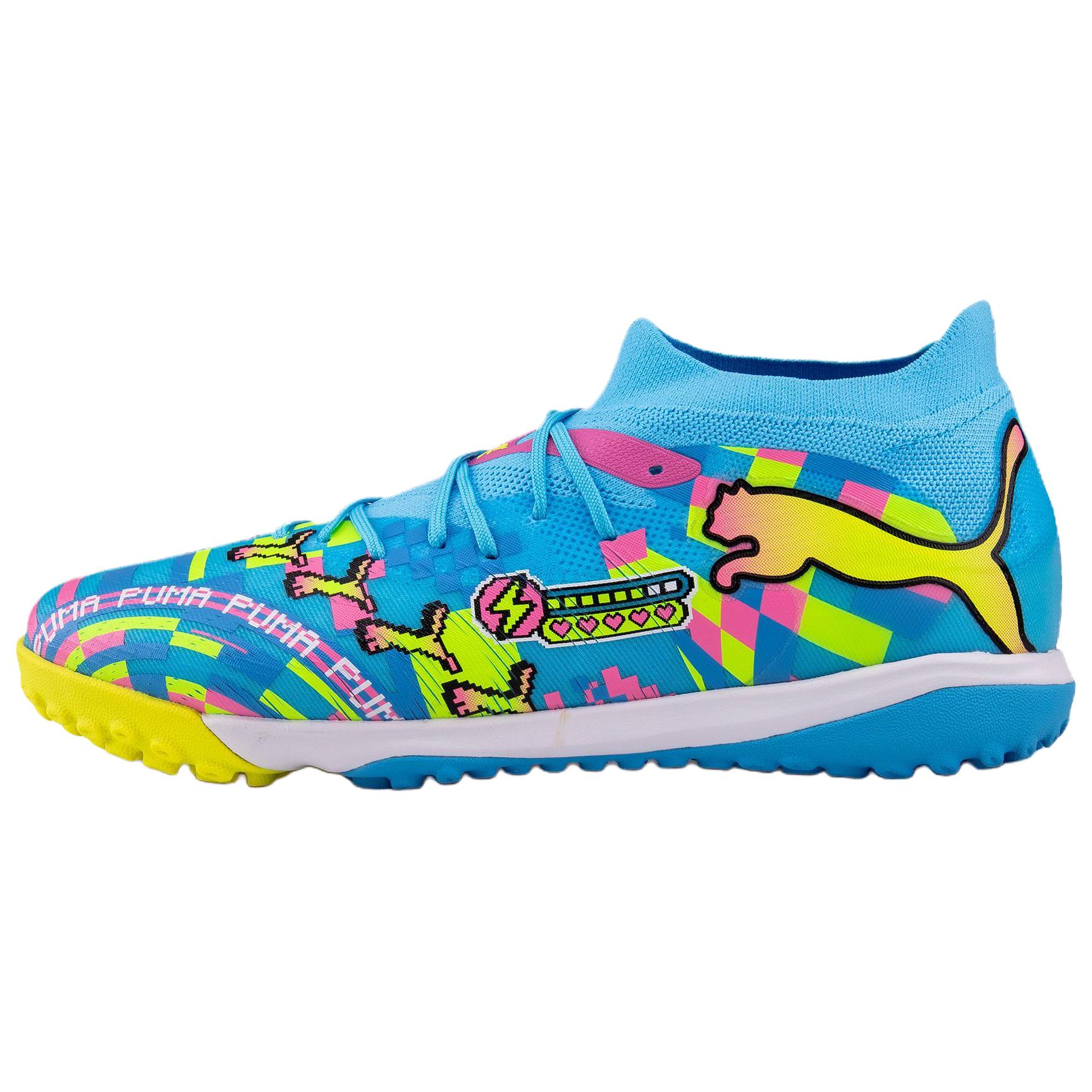PUMA Future 9 Fußballschuhe Herren Low Top Weiß/Blau Schimmernd/Rosa Schimmer 43 blue