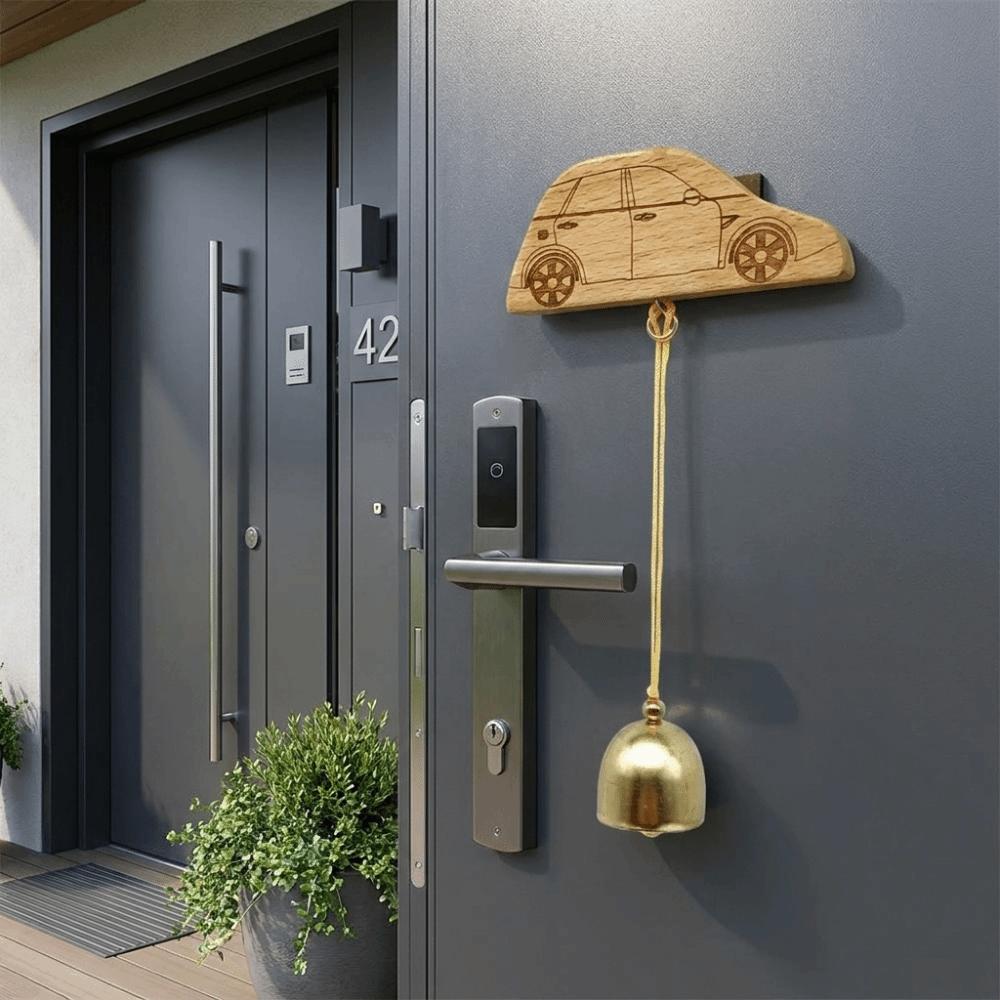Natural Wooden Base Wooden Mount Copper Hanging Doorbell Daily Fridge Embellishment
