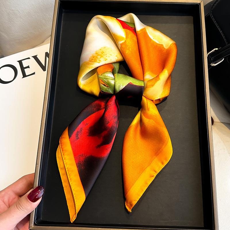 New retro cashew 71CM small square scarf simulation silk scarf spring and summer printing commuting fashion versatile professional scarf