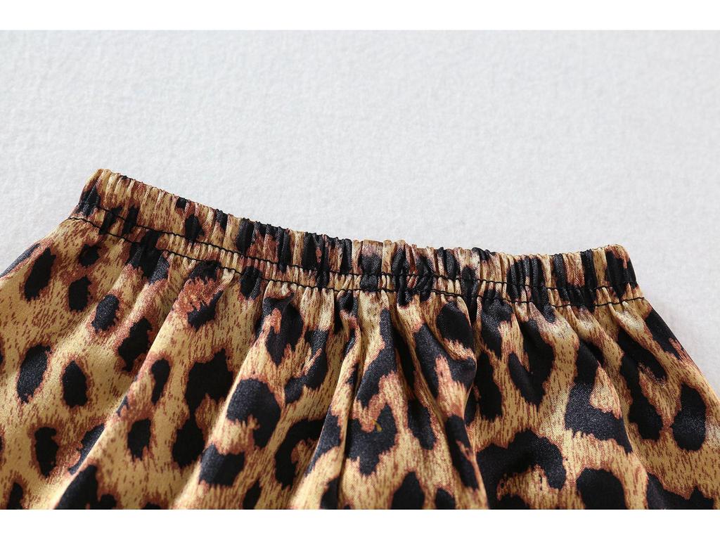 Leopard Print Silk Pajama Set - Long Sleeve for Children (Spring to Autumn)
