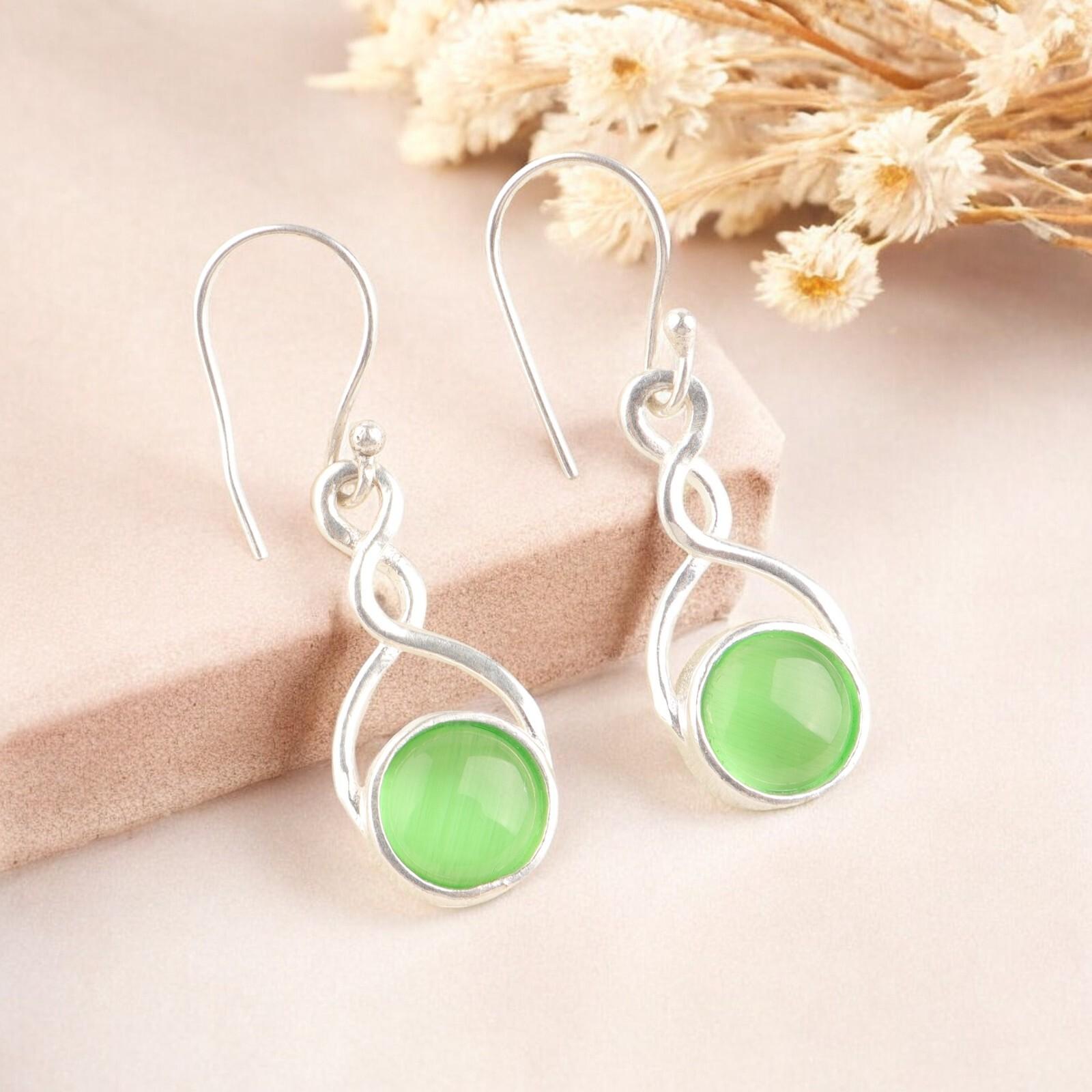 

Винтажные серьги из стерлингового серебра 925 пробы с зеленым камнем «кошачий глаз» для женщин CE-15-39