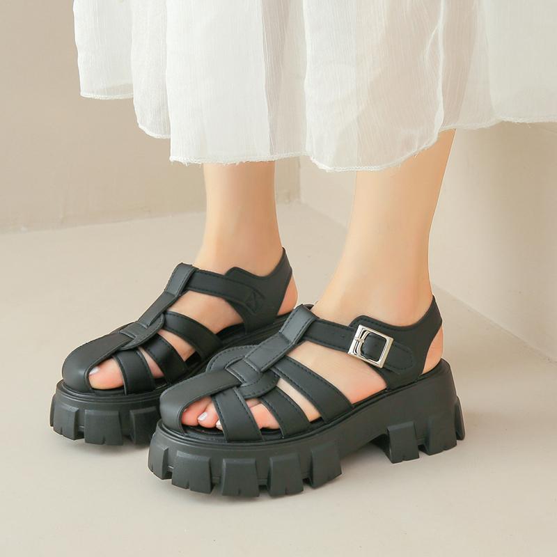 Sandales romaines Baotou pour femmes 2024, nouvelles chaussures d'extérieur rétro tissées, semelle épaisse creuse, décontractées, à boucle unique pour femmes