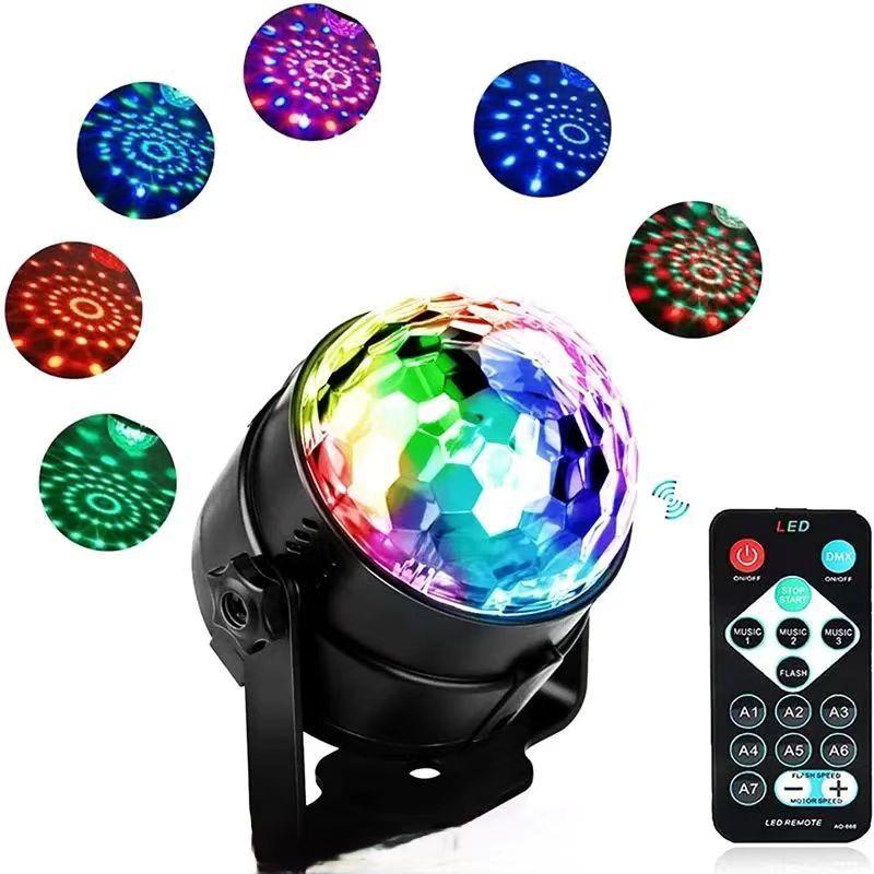 LED Remote Rotating Seven-Color Crystal Magic Ball Light for Indoor Dance and Stage Venues