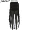 BITCED Fall Solid Color High-Waisted Sexy Mesh Ribbon Short Skirt for Women