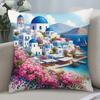 Santorini Landscape Pillow Case Short Plush Pillow Covers Sofa Decorative Gift Home Double-Sided Printing Cushion Cover