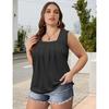 Women Summer Loose Flowing Sleeveless Vest Top with Pleated Square Neck and Curved Hem