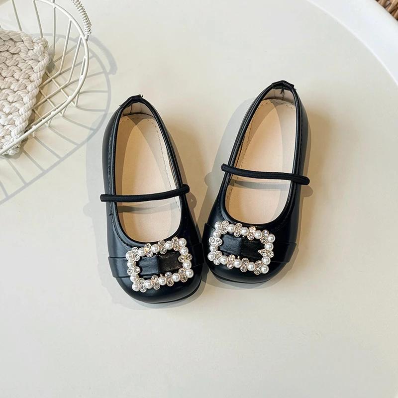 

Детская танцевальная обувь для выступлений, мягкая подошва, туфли принцессы для девочек, милая мода 2024 года, новые детские кожаные туфли с круглым носком, без застежек 21