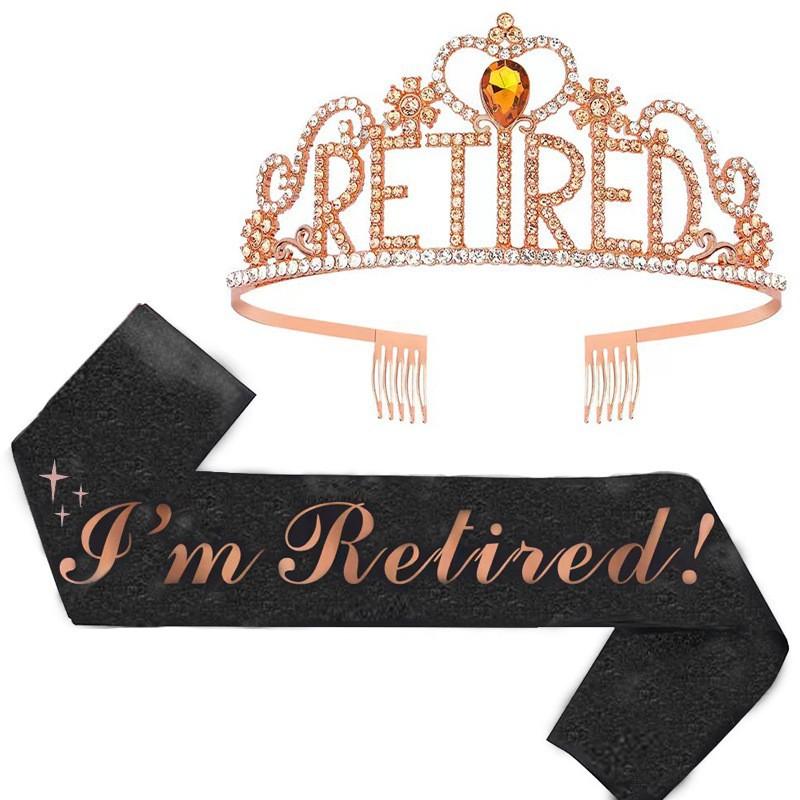Graduation Party Crown Strap Set Letters RETIRED Diamond Crown Retirement Party Headpiece