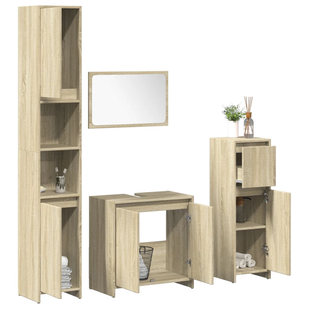 4 Piece Bathroom Furniture Set in Sonoma Oak Particleboard