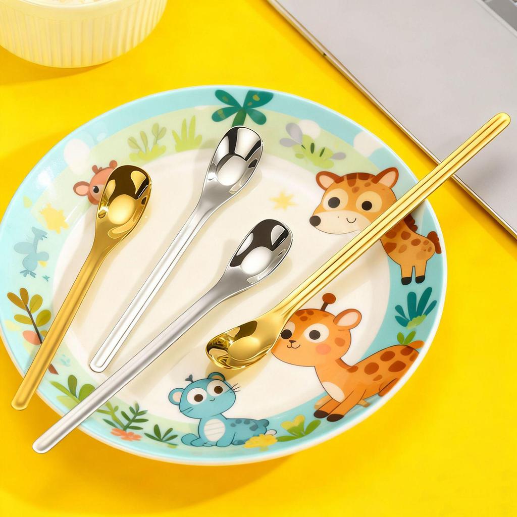 304 Stainless Steel Yuanbao Children's Long Handle Dessert & Mixing Spoon