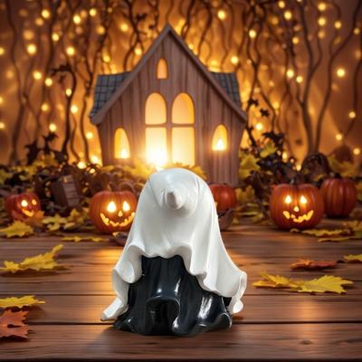 Unique Halloween Pumpkin Ghost Figurine Handmade Decorations Resin Halloween Party Decoration Craft Funny Pumpkin Statue