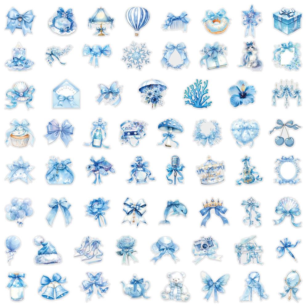 60 STUKS Blauw Coquette Sticker Pak Waterdichte Transparante PET Bloem Benodigdheden voor Journals & Gitaar Decor Stickers AnimeWorlds Winkel white