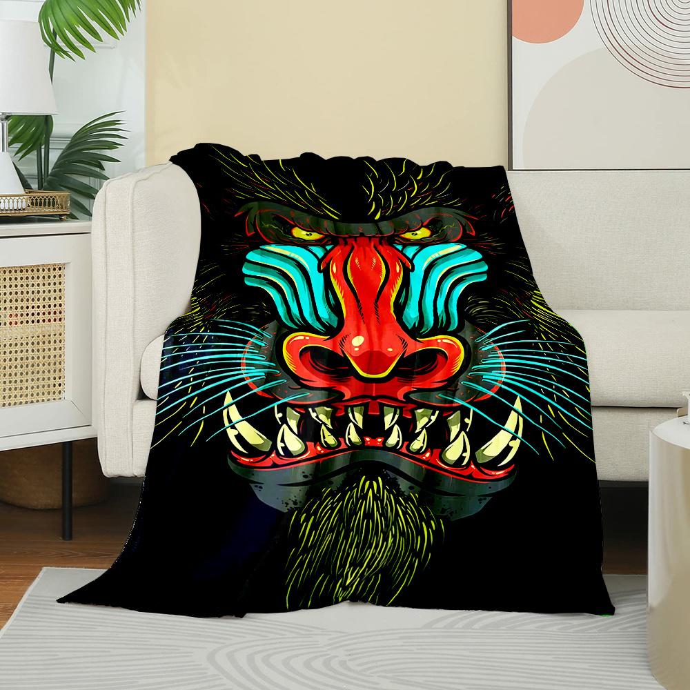 Angry Mountain Gorilla Cartoon Pattern Flannel Printed Blanket Suitable for All Seasons for Living Room Office Sofa and Travel