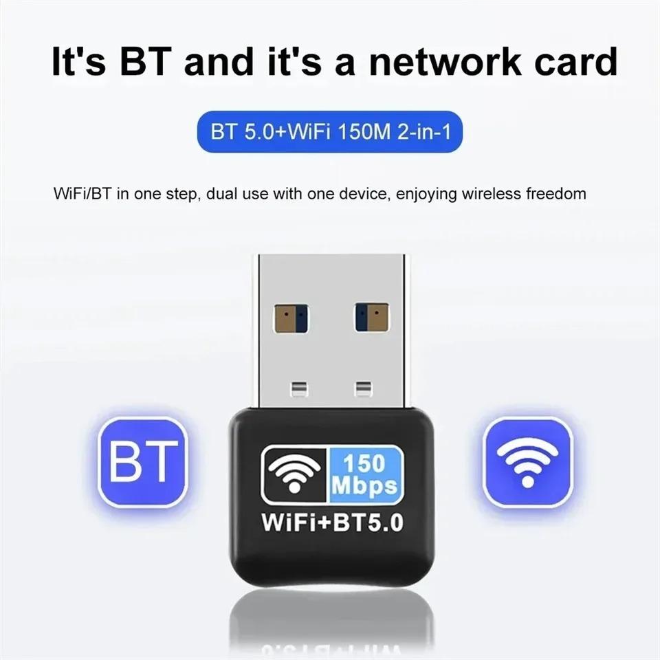 WiFi Bluetooth Wireless Adapter 150Mbps USB Receiver 2.4G Bluetooth 5.0 Dongle Network Card for Desktop Laptop PC Keyboard Mouse