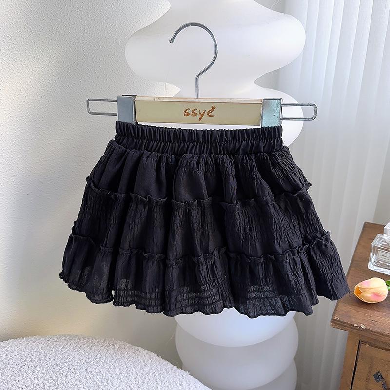 Girls Summer Pleated Ruffle Skirt - A-Line Versatile Fashion Size 90 чёрный