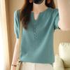 Sommer Neue frauen T-shirt Kurzen ärmeln Lose V-ausschnitt Dünne Gestrickte T-shirt Vielseitig Schlank Dünne Taste Kurzen ärmeln tops