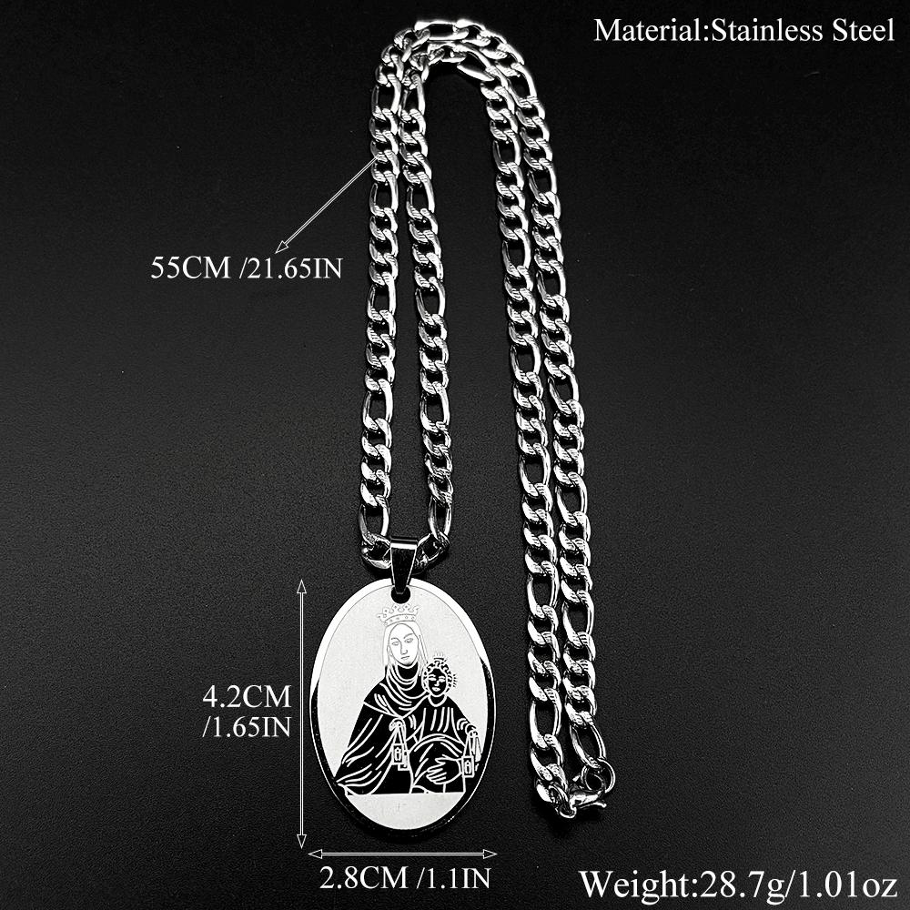 Ovales Medaillon Jungfrau Maria mit Jesuskind Anhänger Halskette für Damen Herren Edelstahl Goldfarbe Katholisches Amulett Kette Schmuck
