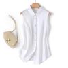 Women's White Sleeveless Chiffon Layered Vest Top with Collar - Ideal for Spring, Summer, and Autumn.