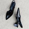 Deri Vintage Sivri Burun Kadın Ayakkabı İlkbahar Yaz Parti Dans Slingback Topuk Sandalet Pompaları