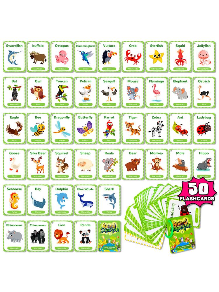 

50 шт. Карточки для развития когнитивных способностей животных Детское раннее образование Распознавание слов Бумажные карточки Изучение английского языка Обучающие игрушки