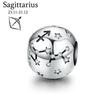 Brand New Copper Metal 12 Constellation Zodiac Round Bead Components Compatible With Authentic Original Pendant Bead Component Bracelet High Quality