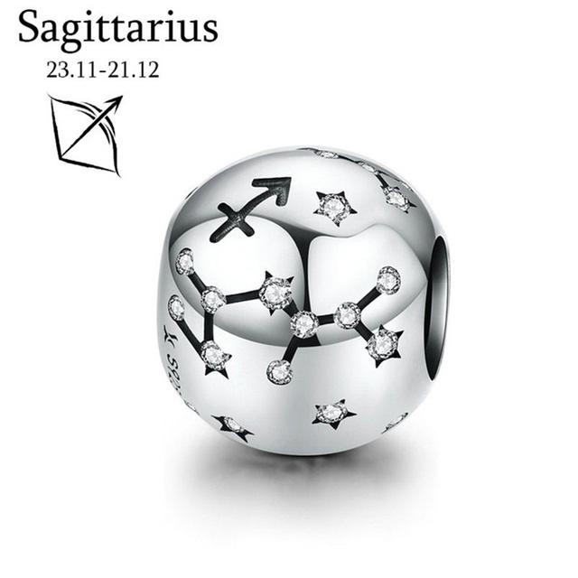 Brand New Copper Metal 12 Constellation Zodiac Round Bead Components Compatible With Authentic Original Pendant Bead Component Bracelet High Quality