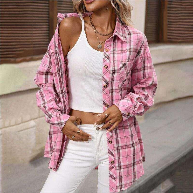 European and American Cross-Border Amazon Plaid Shirt for Women, Long-Sleeved, 2026 Spring and Autumn New Style, Retro Versatile Stylish Casual Shirt