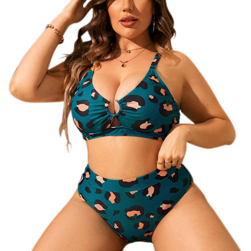 2024 Plus Size Leopard Print High Waist Bikini for Women