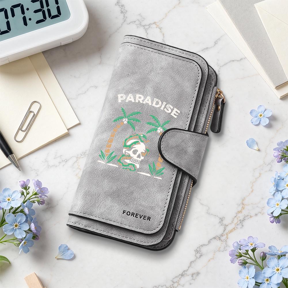 Paradise Printed Long Wallet Casual Card Holder Portable Fashion PU Purse Forever Style Daily Use