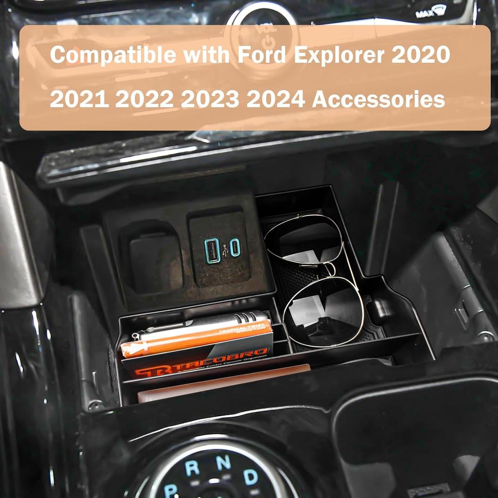TACOBRO Center Console Tray Compatible With Ford Explorer     2024 Accessories,Compartment Ert Organizer Secondary Storage Box ABS Material (Not Fit