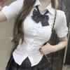 Slimming Versatile Waist-Cinching Short-Sleeve Top - Hot Girl Pure Desire Style JK Academy Uniform Fit