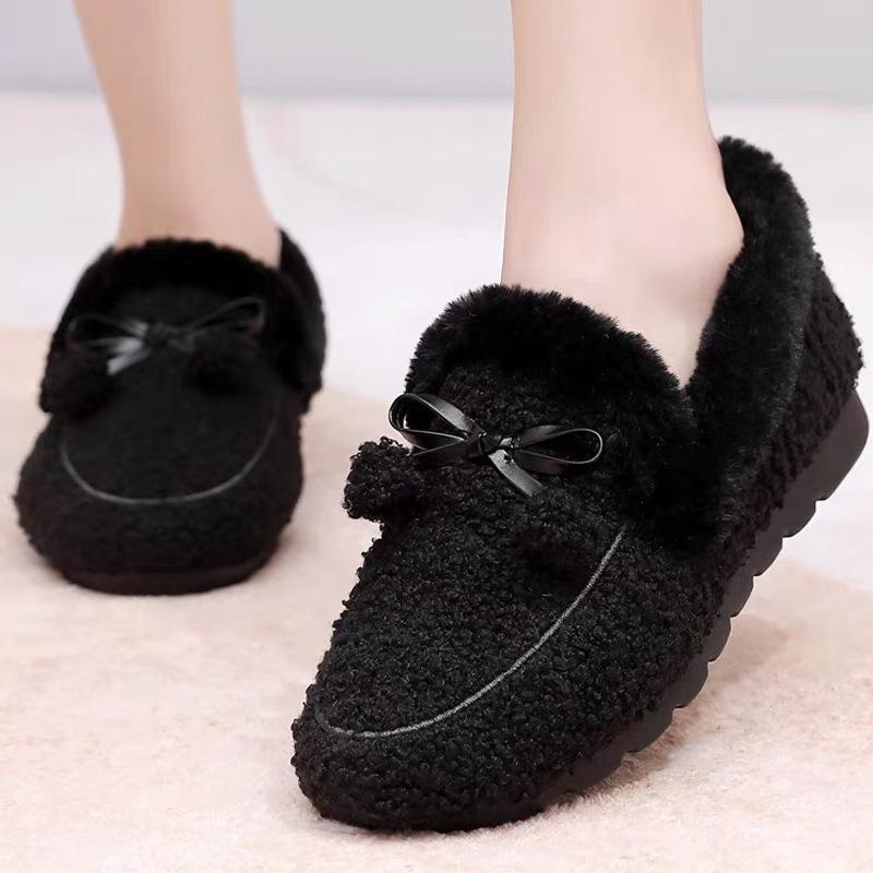 

осень и зима новые бархатные туфли универсальные на одной педали мягкая подошва для дома мешок для волос и тапочки 41 чёрный