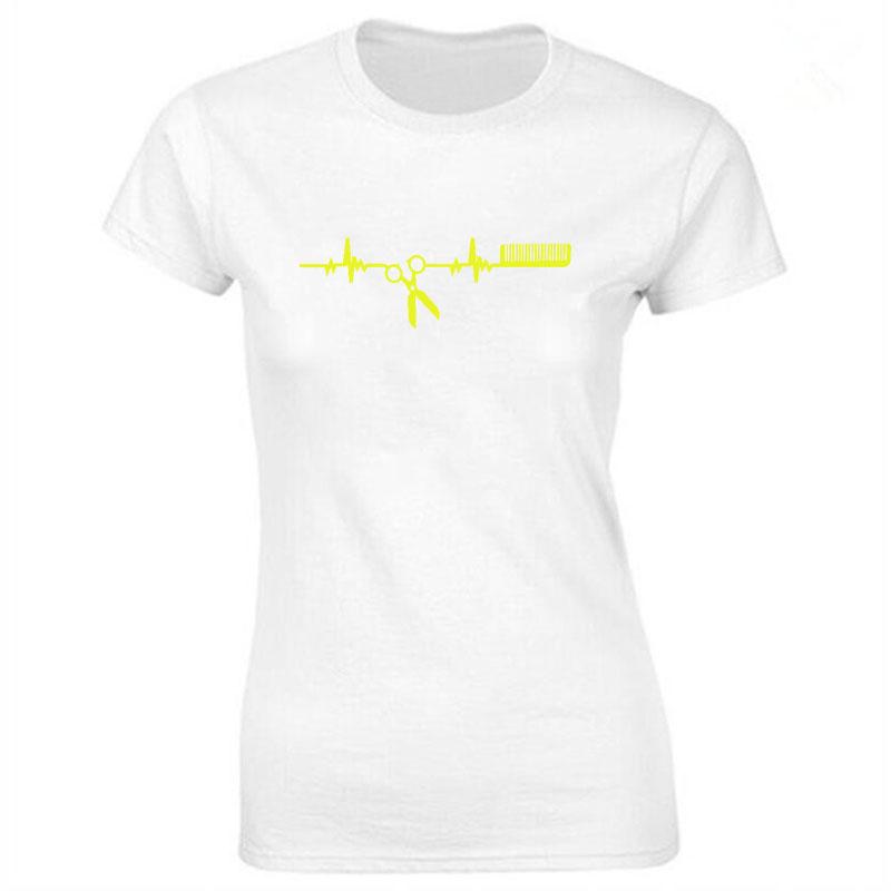 Hairdressing Hearbeat Barber Print Cotton Casual  Tshirt Women Funny T Shirt for Lady Streetwear Regular Top Tee