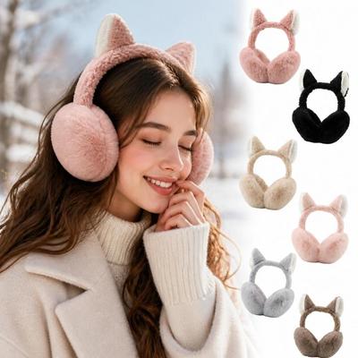 Soft Plush Faux Fur Earmuffs Faux Fur Winter Ear Warmers Fashion Cat Ear Earmuffs  For Women Girls