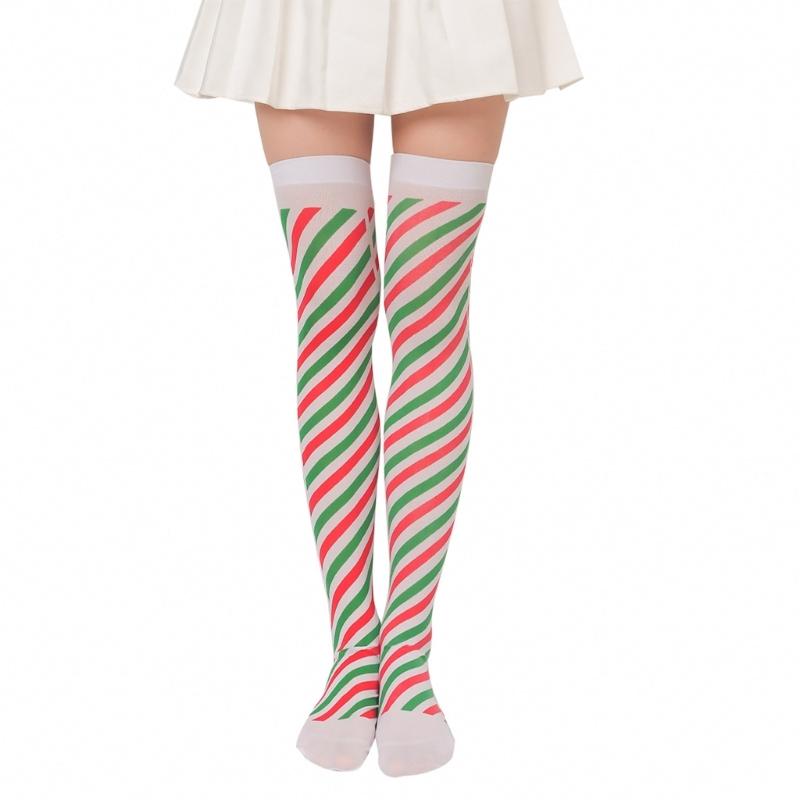 Women Christmas Silky Over Knee Long Socks Cute 3D Plush Toy Bowknot Diagonal Striped Holiday Party Thigh High Stockings