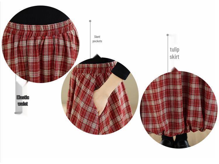 2025 Autumn/Winter High Waist Slimming Plaid Skirt - Mid-Length Japanese Style