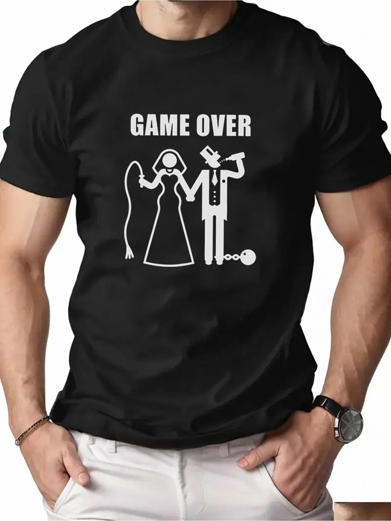 Men s Funny  GAME OVER  Wedding T-Shirt - Bride & Groom Graphic with Retro Video Game XXXXL