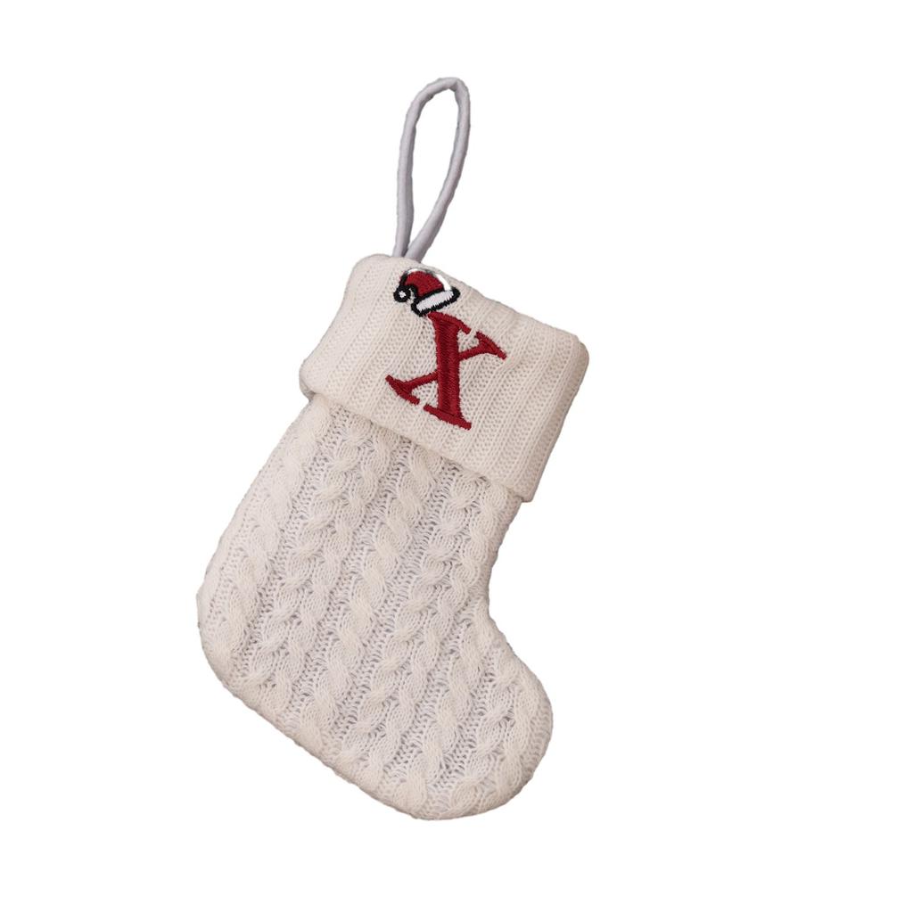 With Hanging Rope Christmas Stocking Children Candy Bag Decoration Knitted Pendant White Snowflake 20*10cm Alphabet Rattanand