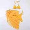 Women's Summer Fashion Sexy Solid Color Backless Lace-up  Waist  Veils Knot Hem Bikini  Three-pieces Swimsuit