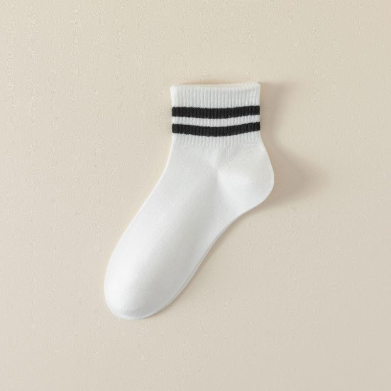 Short Socks, Solid-colored Cotton Socks for Autumn Girls, Women's Double-bar Striped Sweat-absorbing Boneless Sports Socks, Versatile Women's Socks