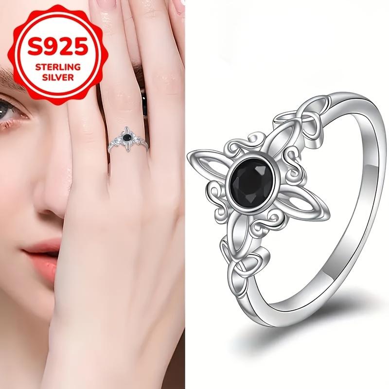 S925 Sterling Silver Exquisite Celtic Knot Black Zircon Ring for Ladies Personalized Ring Party Banquets Jewelry Gifts