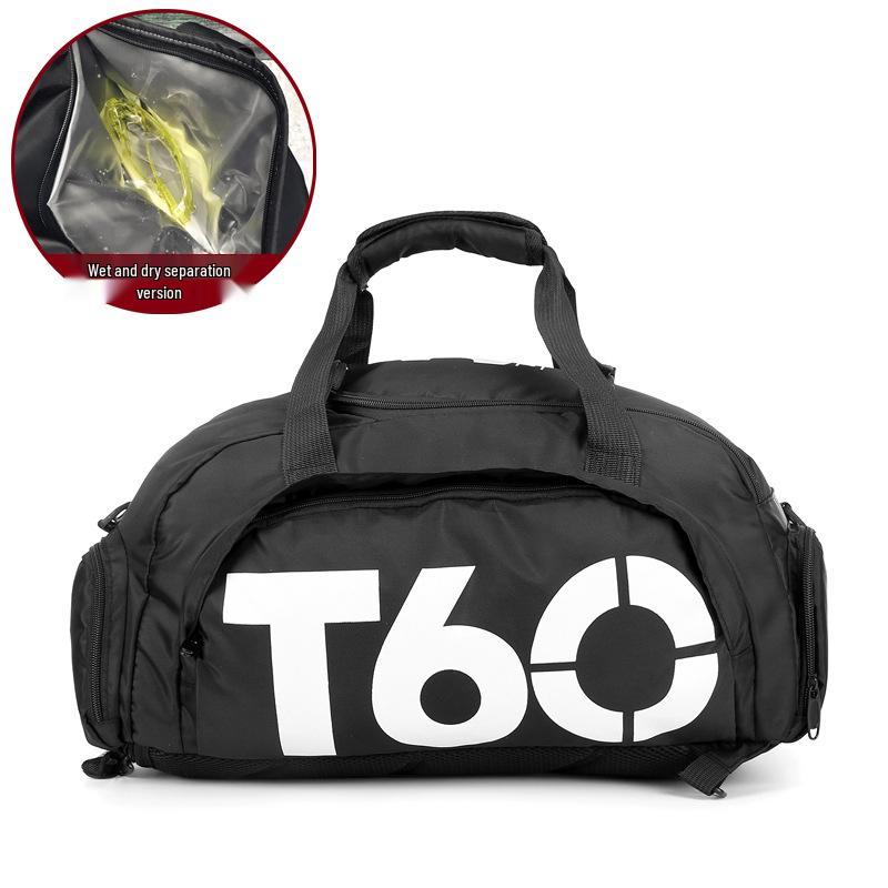 T60 Sports Travel Bag - Double Shoulder, Dry/Wet Separation, Gym & Yoga Bag for Men and Women.