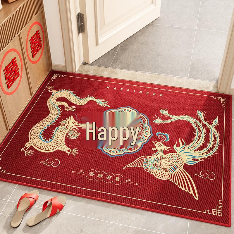 Festive Red Crystal Velvet Non-Slip Door Mat – Cuttable, Ideal for Wedding and Home Entryways 40x60cm