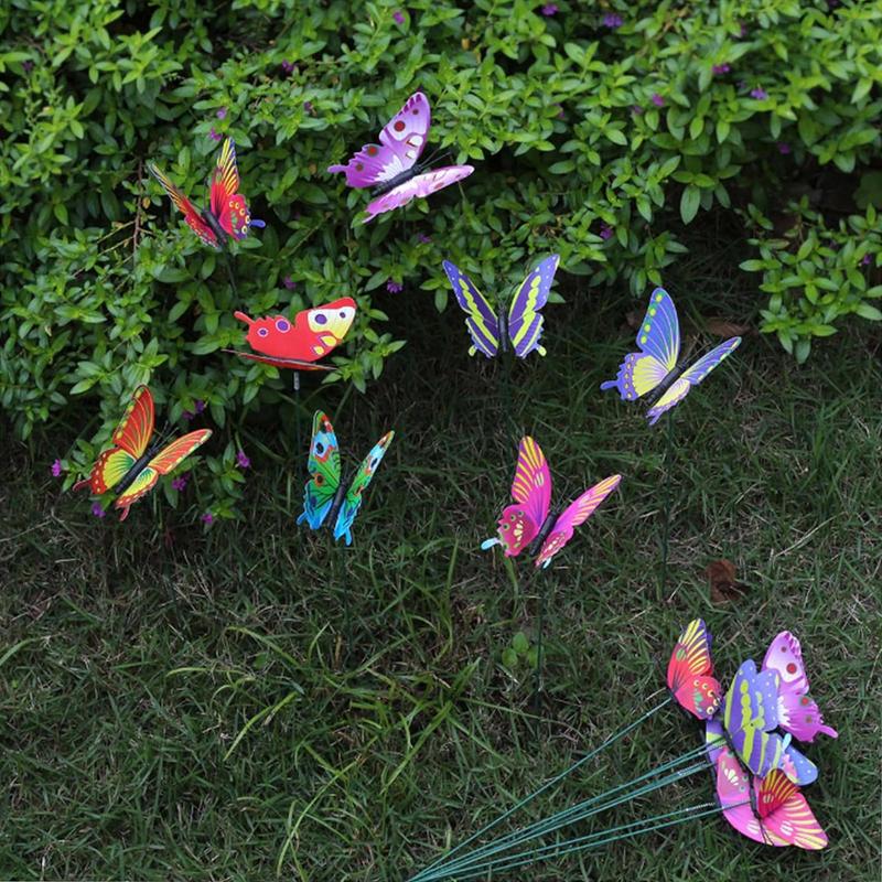 Garden Courtyard 50Pcs Butterfly Stake 7cm Colorful Waterproof Butterfly Flowerpot Stake For Home Party Decoration