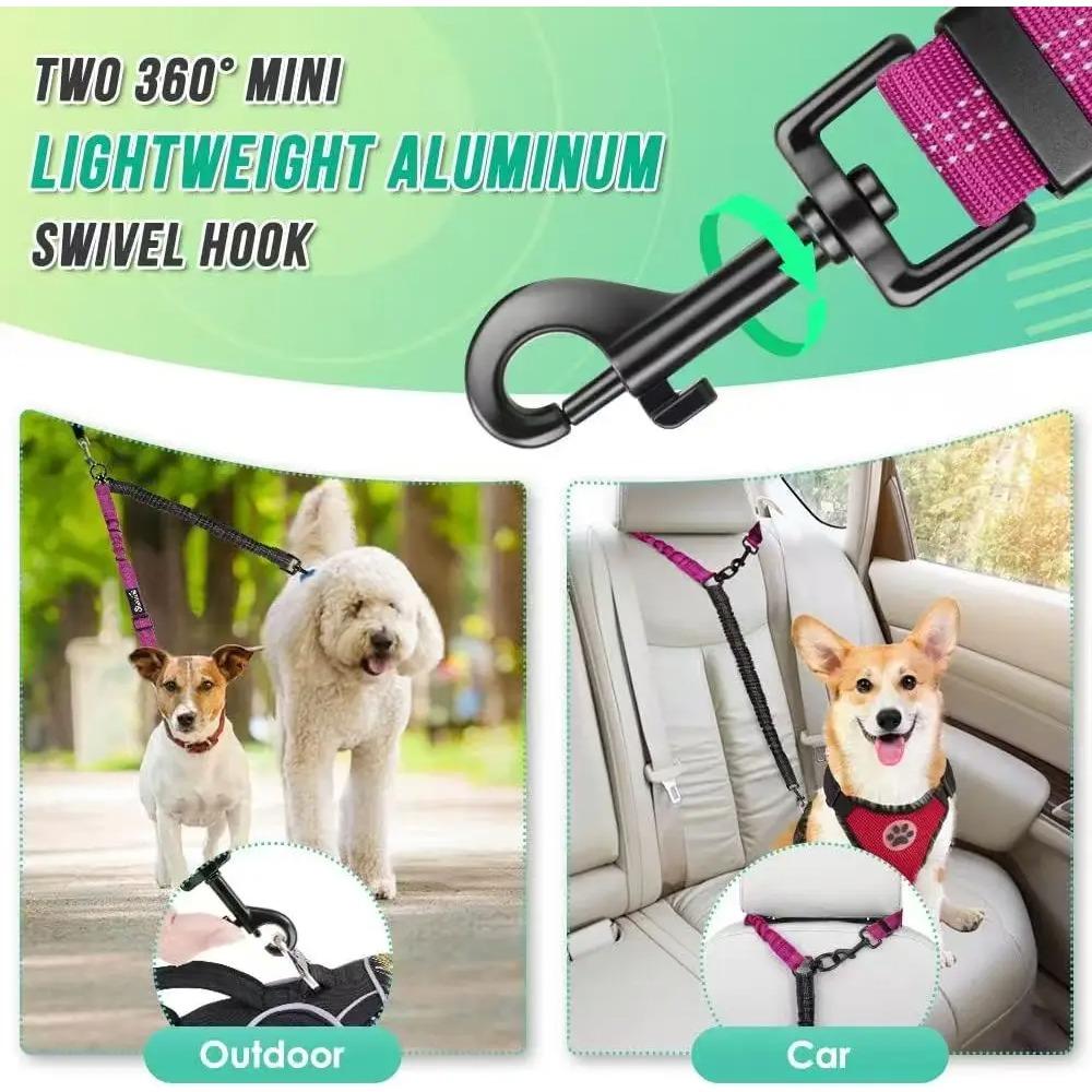16ft Long Dual Dog Leash Attachment - Double Leashes for Training Small To Large Dogs - Adjustable Strap, Shock Absorbing Bungee