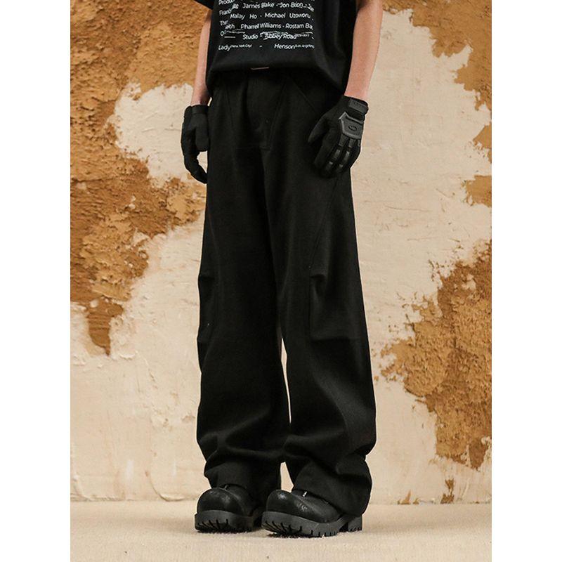 Heavyweight White Pleated Cargo Pants for Men, Winter American-Style Design, Patchwork Wide-Leg Pants, High-Street Versatile Casual Trousers