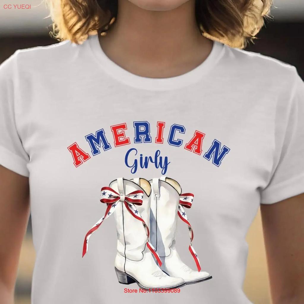 American Girly Independence Day Patriotic T Shirt Coquette Bows Cowboy Boots Bachelorette Bridal Party Gift Red White And Blue