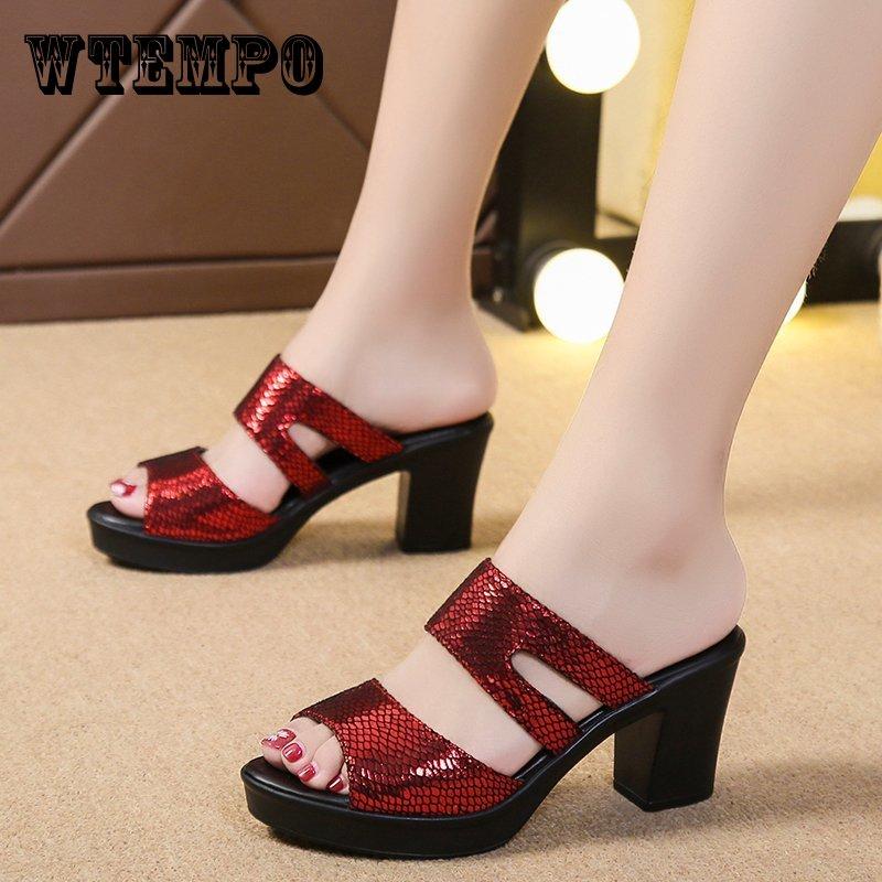 Women Shoes Summer New Slippers High-Heeled Fashion Waterproof Platform Sandals Female Thick Heel Peep Toe Non-Slip Slides